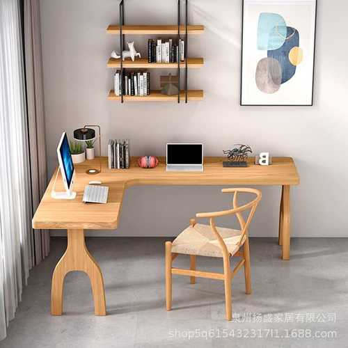 北欧实木转角书架书桌椅组合 家用拐角L型学习桌角落电脑桌小户型