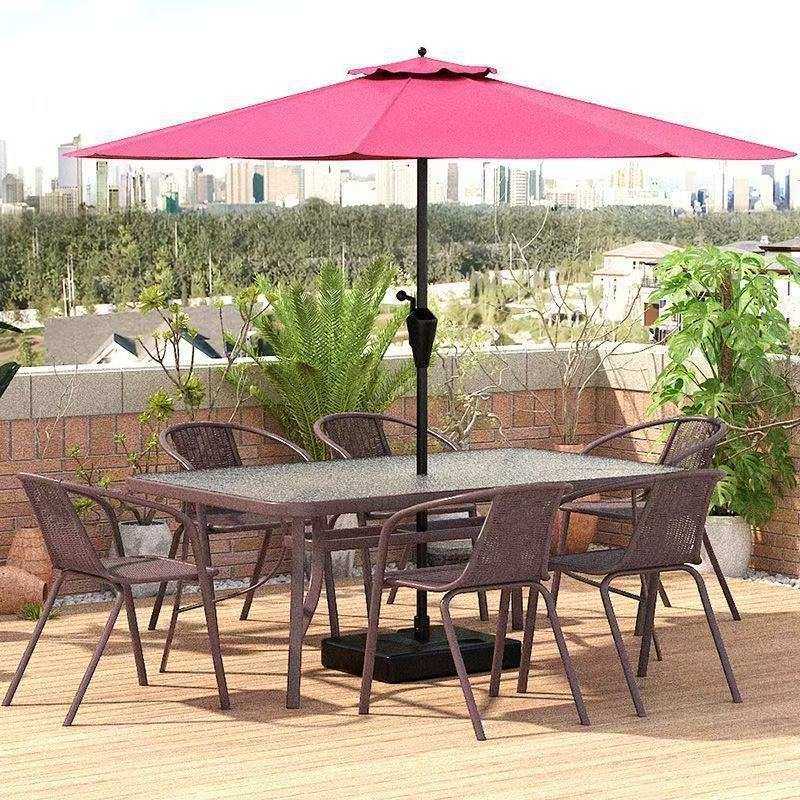 户外桌椅带伞组合庭院露天花园桌椅三件套家用室外休闲阳台折叠桌