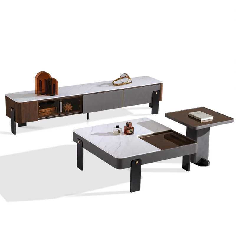 简约轻奢茶几电视柜组合客厅家用小户型方形后现代高端大理石茶桌
