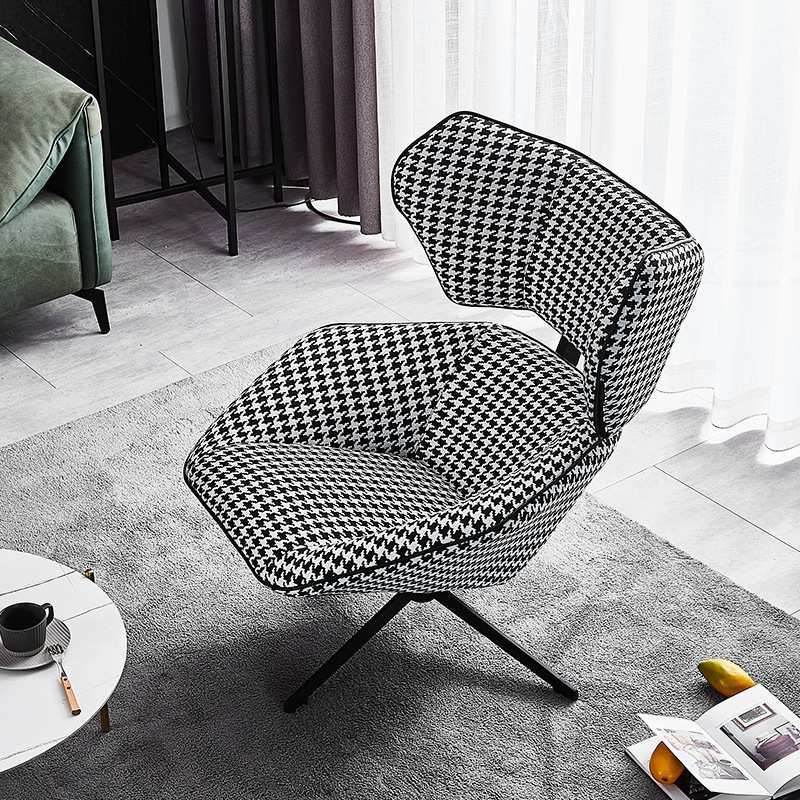 北欧沙发椅单人极简休闲转椅千鸟格铁艺客厅设计师意式轻奢老虎椅