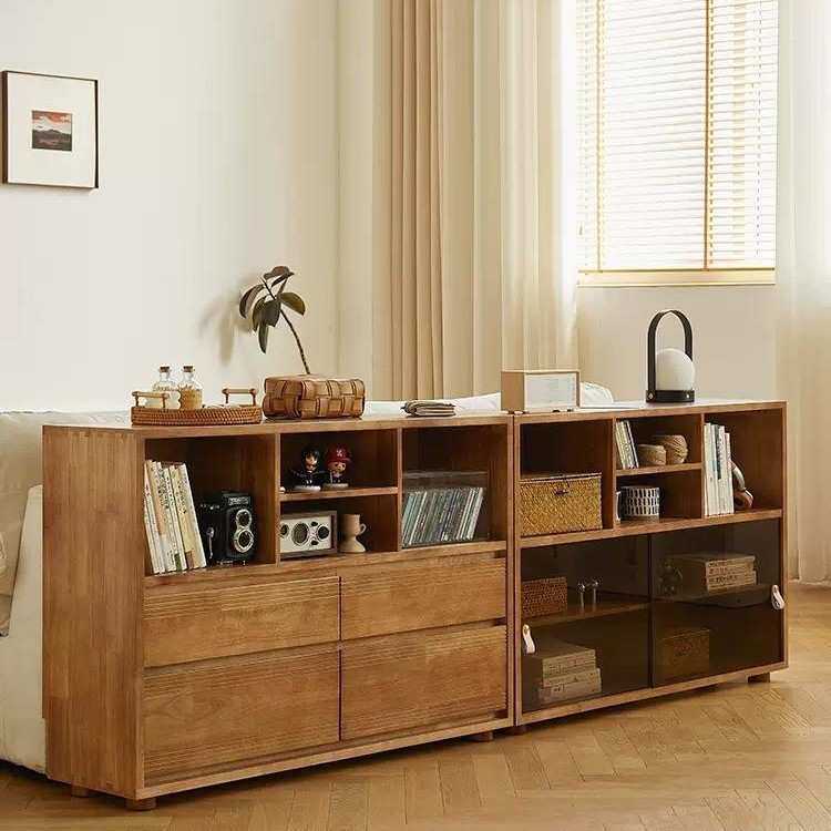 北欧复古风实木书柜小户型家用收纳组合柜书房落地式储物展示柜