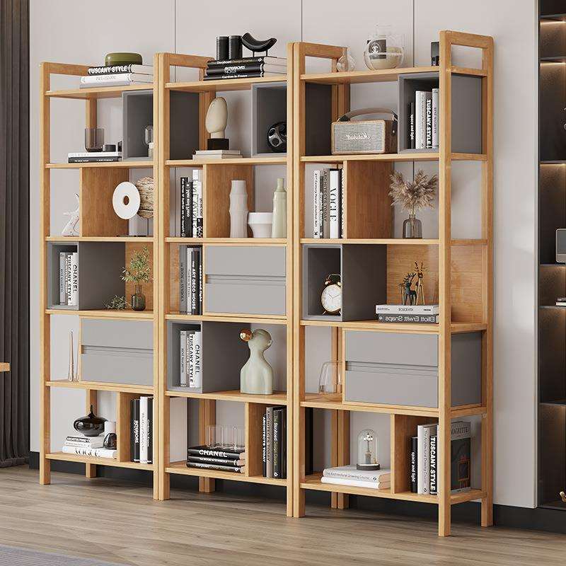 北欧风书架实木靠墙架子客厅书房创意落地书柜现代简约置物架