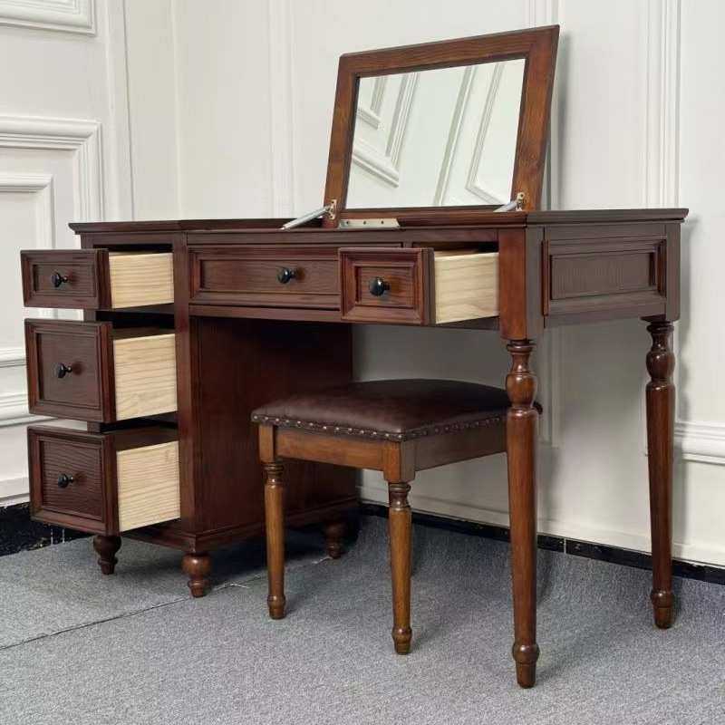 小方凳梳妆台卧室可伸缩翻盖折叠梳妆桌化妆台多功能书桌化妆桌体