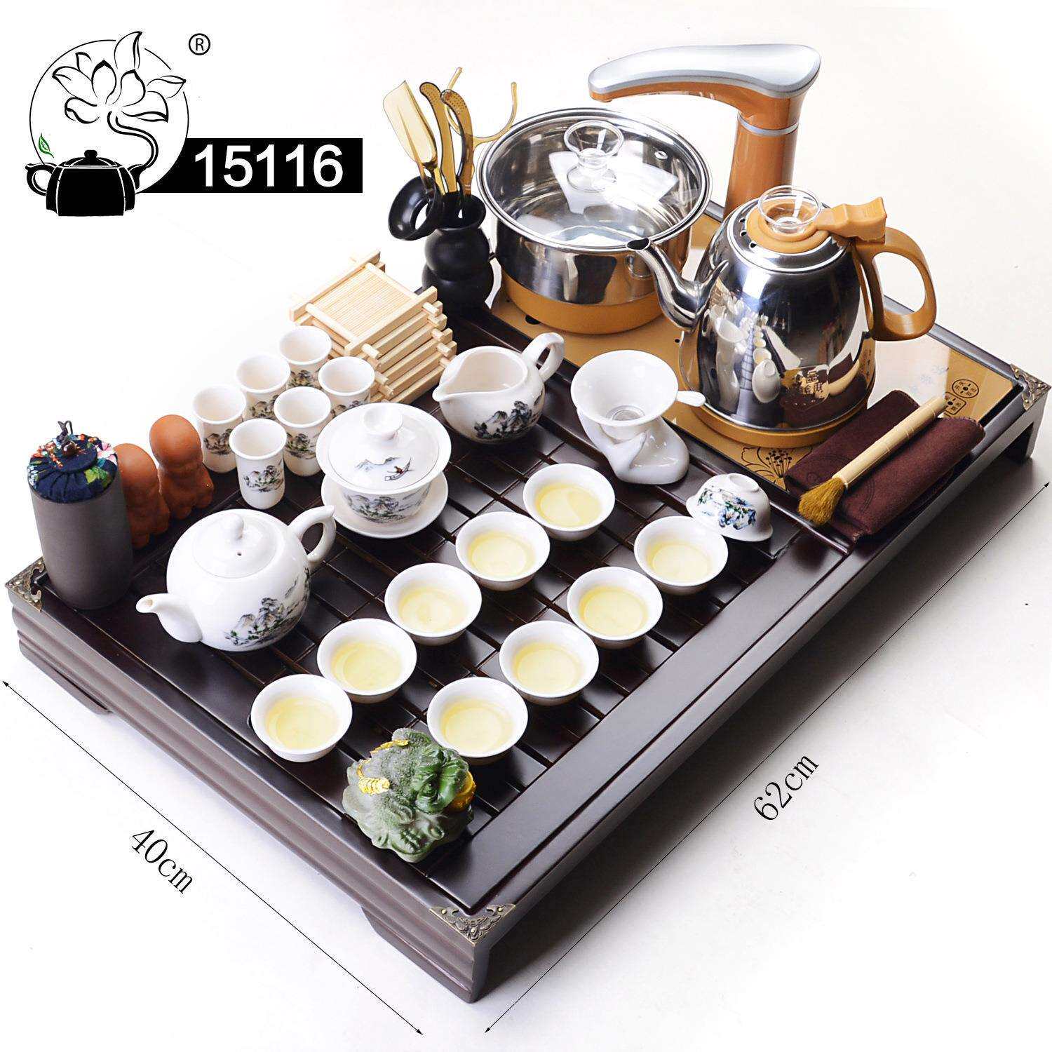 151檀色柯木茶盘茶具四合一酒店家用实用日式木制功夫排水茶台