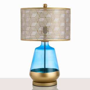 后现代淡蓝色玻璃台灯设计师美式简约创意镂空灯罩卧室床头台灯