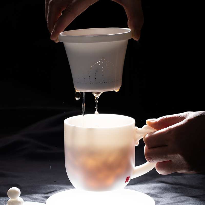 办公商务大师白玉羊脂玉陶瓷功夫泡茶杯送礼