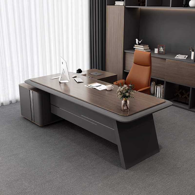老板办公桌简约现代高档时尚轻奢大班台文件柜总经理家具桌椅组合