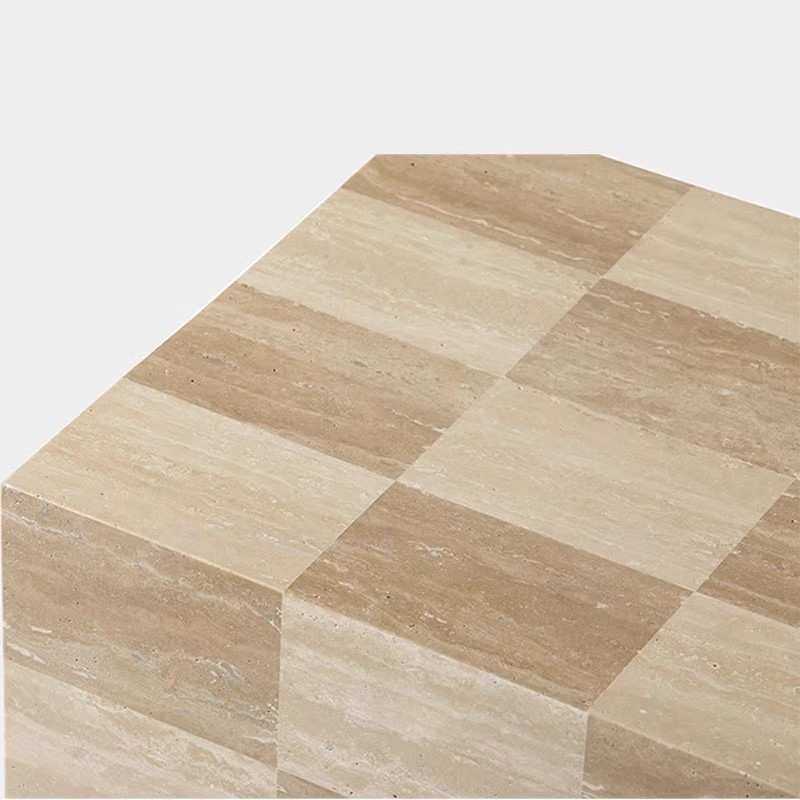 极简天然洞石大理石方格边几艺术客厅家用设计师床头桌小方桌