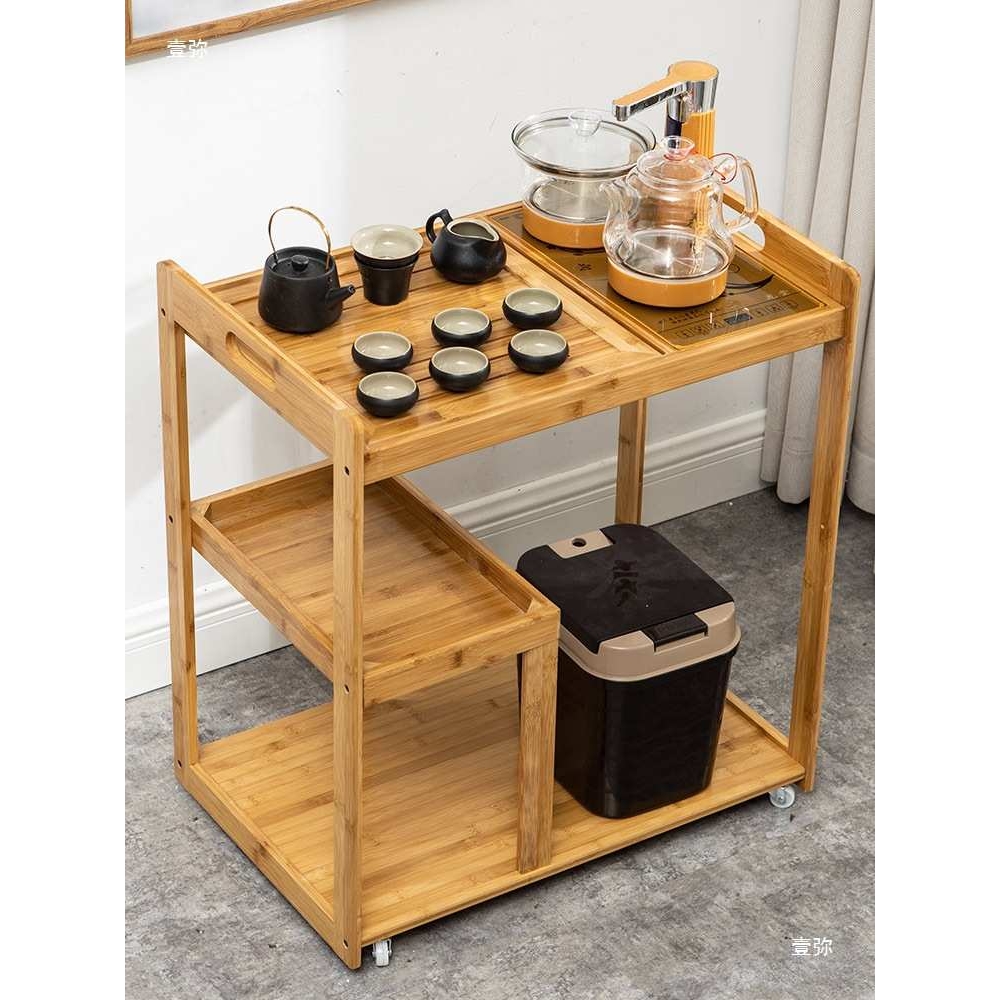 楠竹茶车实木移动茶台车家用客厅现代多功能中式茶水架茶几柜