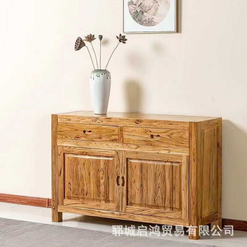 新中式老榆木餐边柜家用门厅玄关储物柜客厅茶水柜实木家具边柜