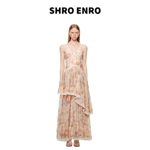 度假风收腰蕾丝油画印花吊带连衣裙女长裙 新款 SHRO ENRO2025夏季