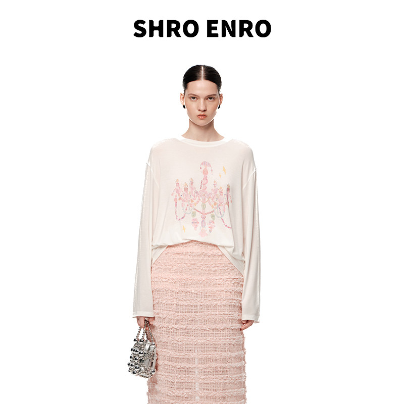 SHROENRO烫钻彩色水晶灯天丝T恤