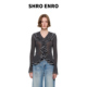 荷叶边套头V领长袖 SHRO 上衣女 修身 重工烫钻法式 ENRO2025秋季 新款