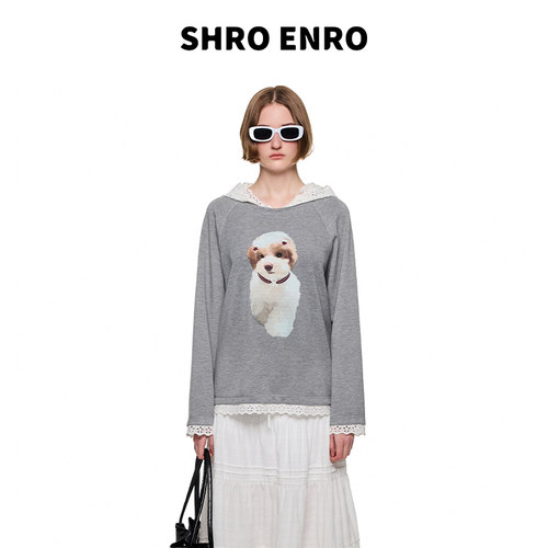 SHROENRO可拆卸蕾丝连帽卫衣