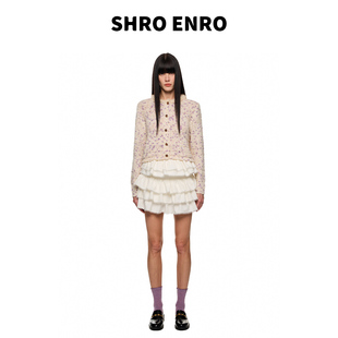 亮片花边高腰甜美少女风白色A字百褶蛋糕短裙女 新款 SHRO ENRO春季