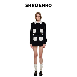 套装 SHRO 黑白珠片撞色丝绒外套短裙小香风时尚 新款 ENRO2025秋季