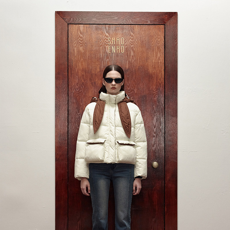 【绒子含量90%】SHRO ENRO 2024年冬季时尚连帽鸭绒保暖羽绒服女