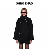 新款 SHRO ENRO2025冬季 高级慵懒立领腰部绑带廓形大衣女外套