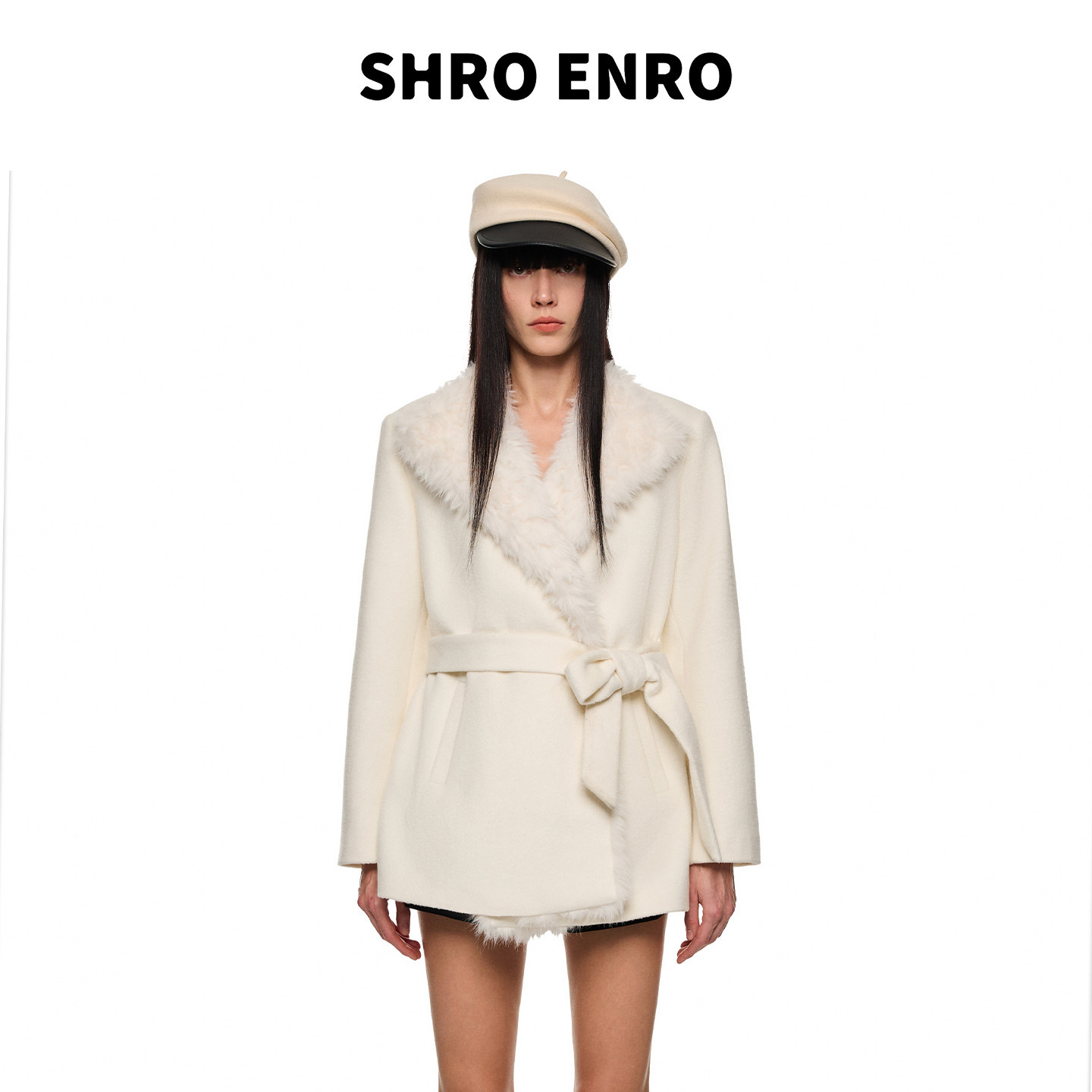 SHROENRO大翻领羊毛呢外套短款