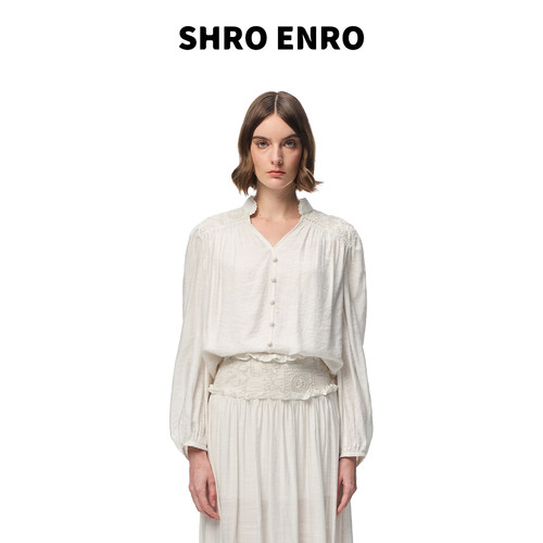 SHROENRO重工绣花小立领衬衫