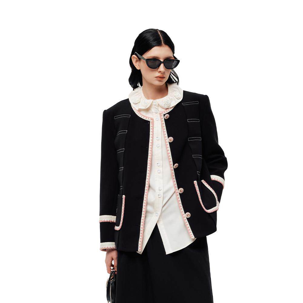 SHROENRO撞色贝壳绣小香风外套