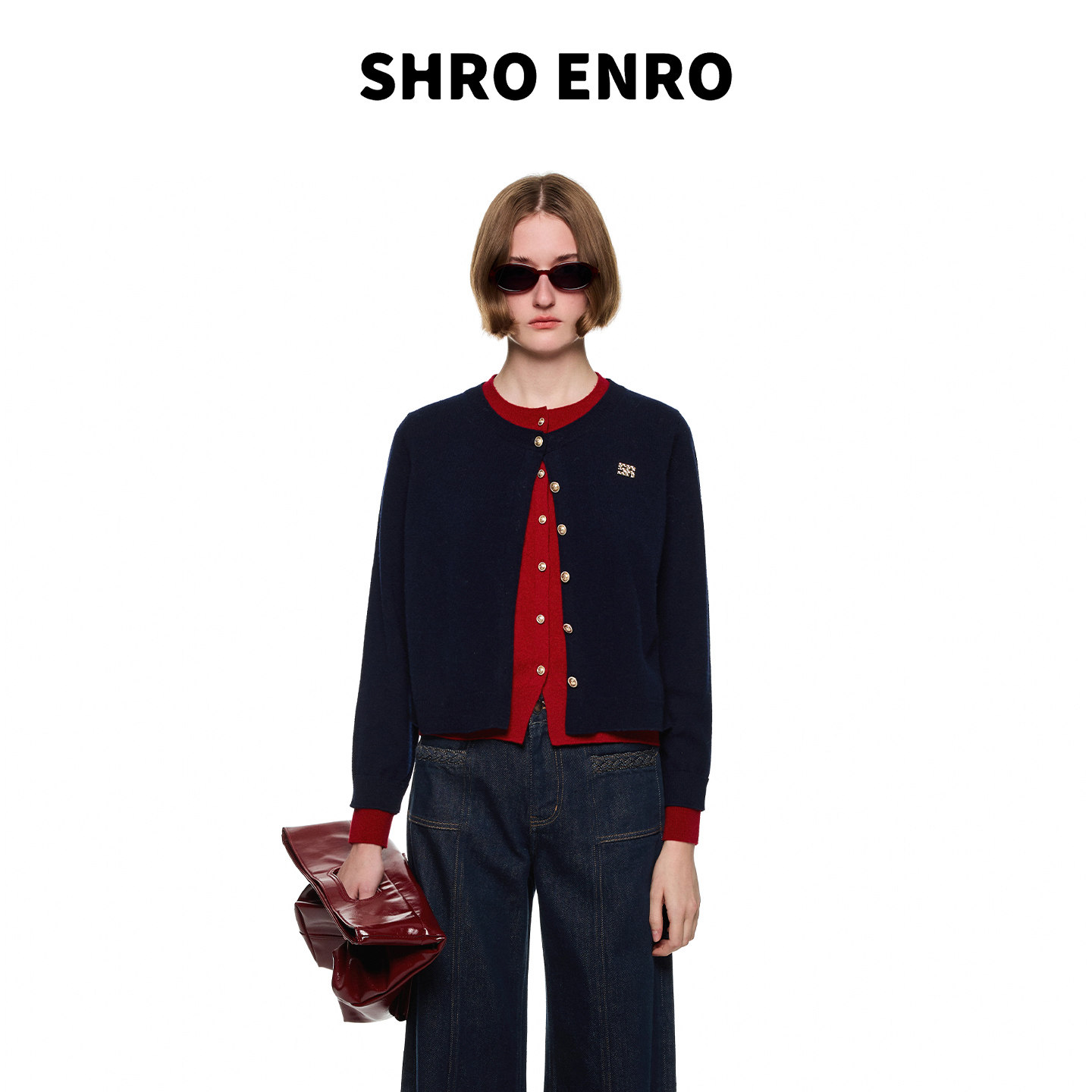 SHROENRO假两件羊毛针织开衫