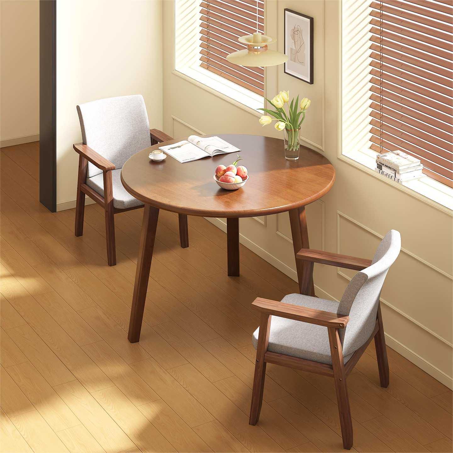 实木圆桌家用圆餐桌商用咖啡店奶茶店桌椅组合阳台茶几办公洽谈桌