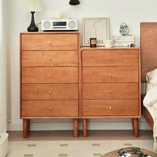 云云佳美实木斗柜樱桃色客厅边柜家用收纳柜抽屉柜简约现代五斗柜