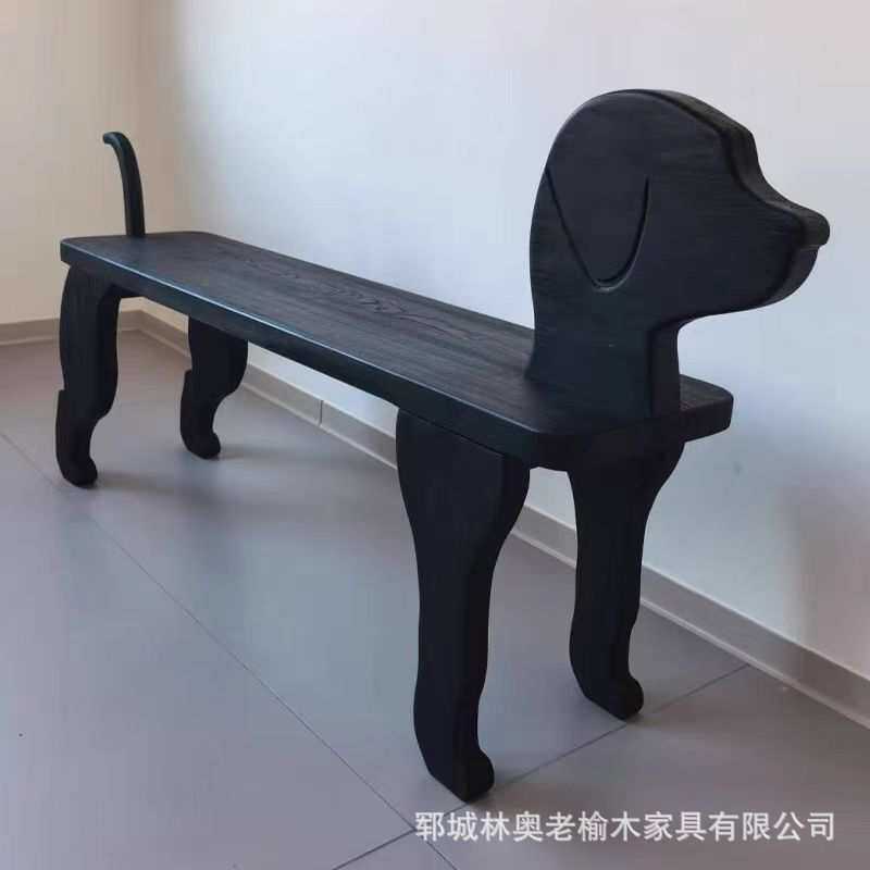 老榆木换鞋凳侘寂风玄关凳中古风做旧复古床尾凳实木狗头凳原木凳