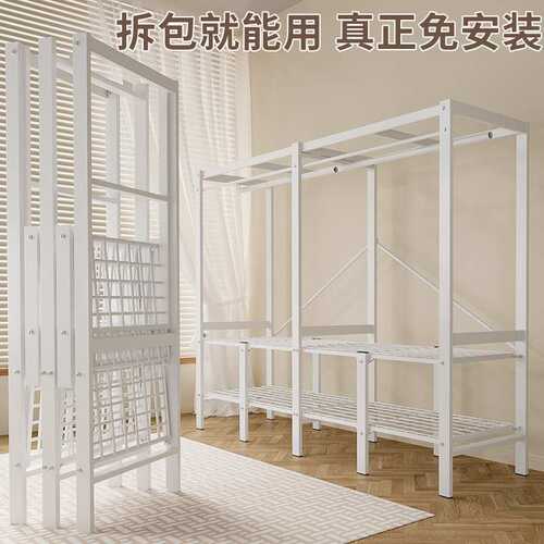 布衣柜出租房简易衣柜卧室家用加粗全钢架免安装折叠衣橱结实耐用