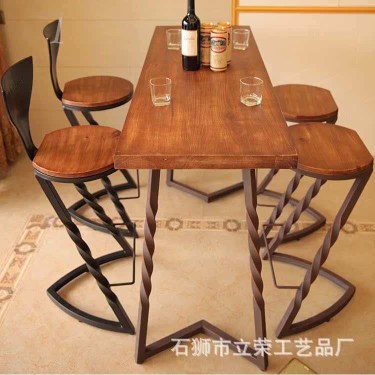 铁艺吧椅休闲桌椅酒吧休闲咖啡吧台桌椅实木吧桌椅