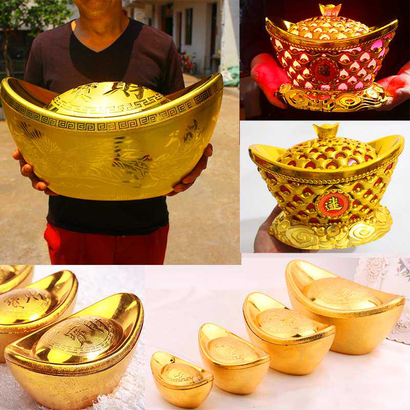 厂家直销龙凤元宝摆件糖果盒舞台道具客厅塑料金元宝镂空嘉奖纪念