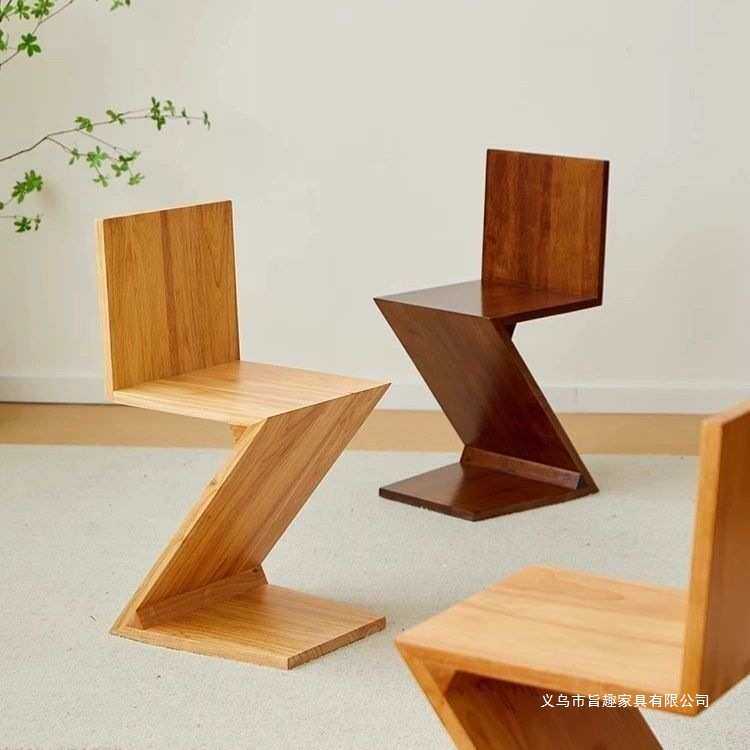 中古椅子日式原木北欧简约设计师餐椅创意实木靠背ins客厅意式