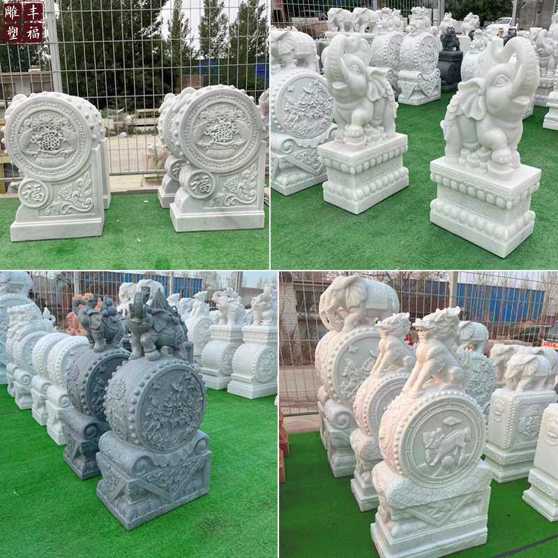 现货石雕门鼓厂家大理石狮子麒麟石鼓别墅庭院汉白玉门墩抱鼓石