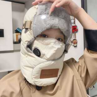 骑行帽子防风保暖男女用冬季电动自行车护耳雷锋帽面罩护颈防寒帽