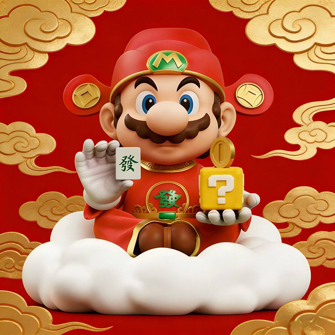 财神爷马里奥手办超级玛丽周边潮玩公仔模型招财桌面摆件玩具礼物