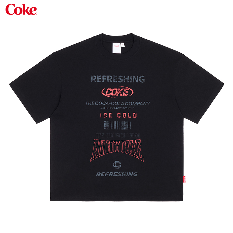 Coke 可口可乐斑驳印花美式高街大标语重磅短袖T恤 男女同款