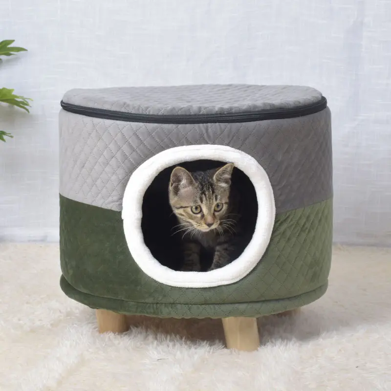 凳子猫窝四季通用 宠物猫咪封闭式狗狗窝房子型 可拆洗窝猫床布类