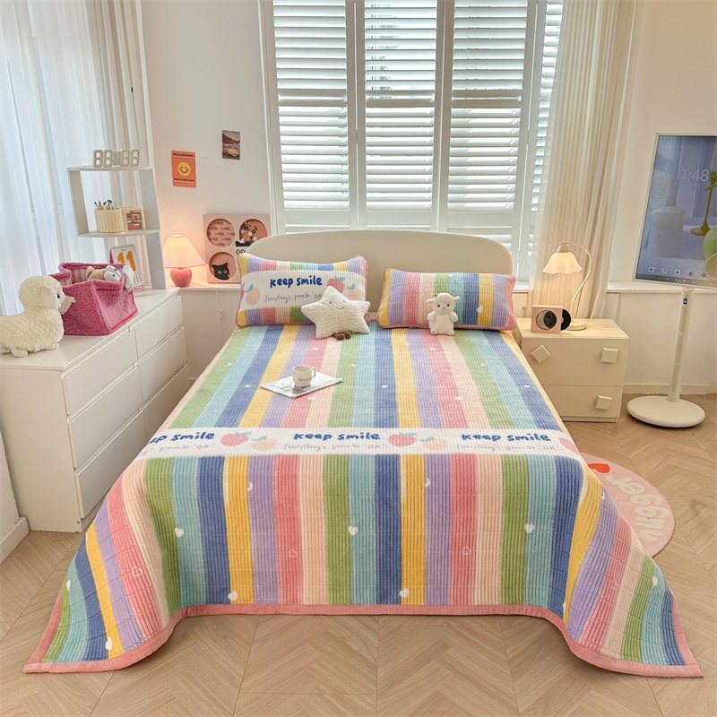 牛奶绒床盖单件冬季加厚珊瑚绒榻榻米加绒床单三件套保暖单人炕单