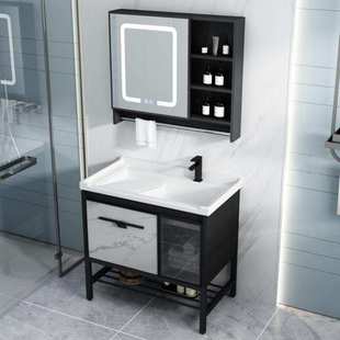 浴室柜组合小户型落地式陶瓷洗手洗衣岩板盆智能镜柜洗漱台太空铝