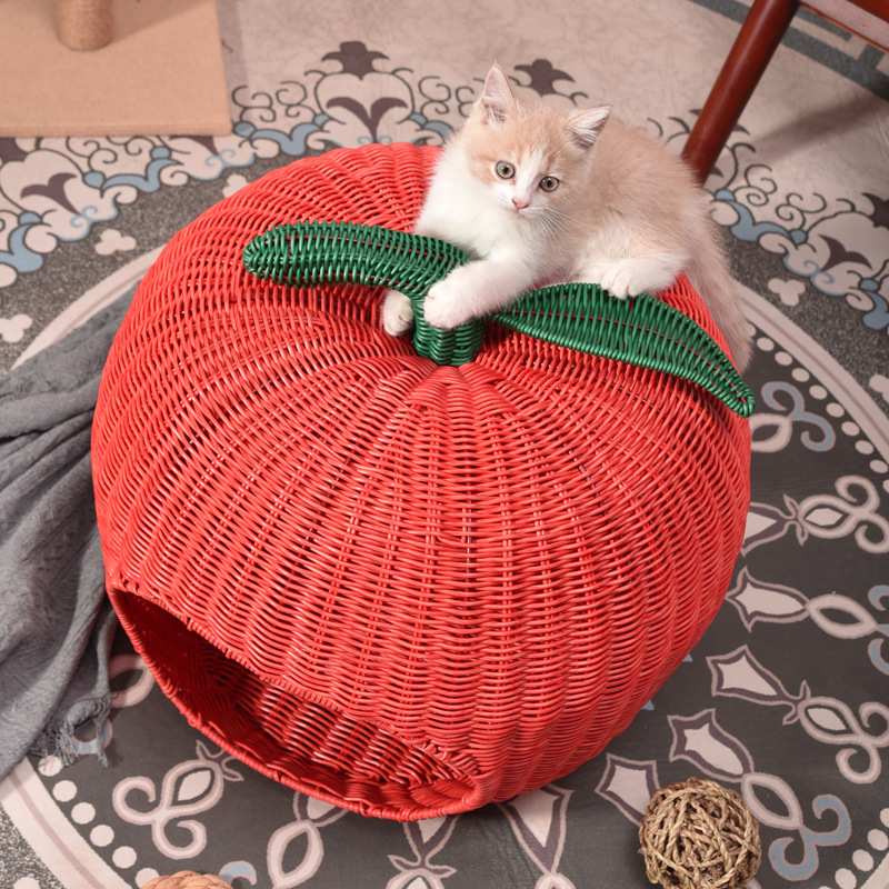 猫窝藤编夏天狗窝凉爽宠物窝可水洗猫卡通公主风别墅送猫抓板猫屋