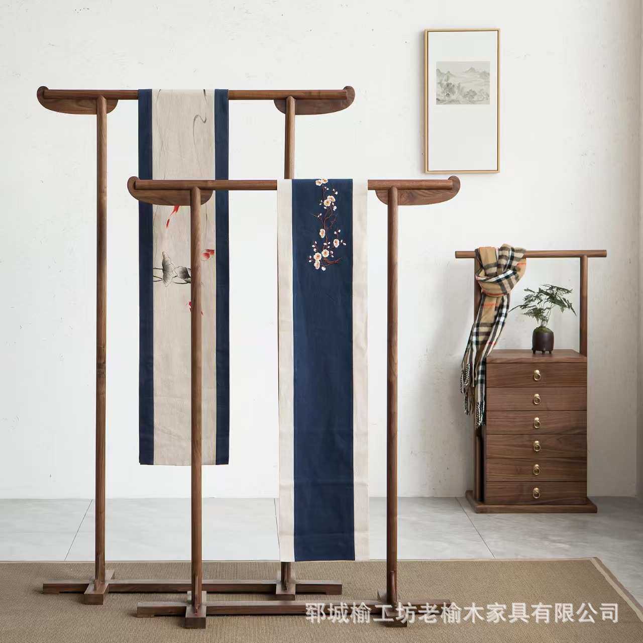 中式老榆木挂衣架卧室玄关衣帽架落地式简约置物架实木民宿收纳架