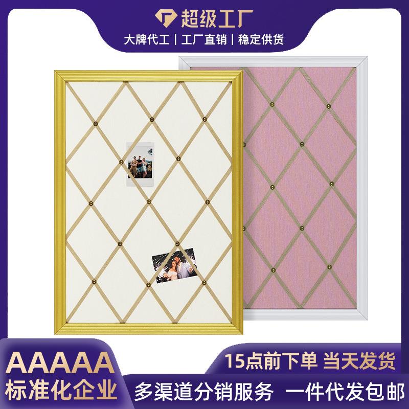 跨境复古白色框亚麻布告栏针板留言板墙壁装饰公告板照片墙备忘板