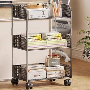 可移动置物架分层整理架办公桌边多层带轮储物柜落地大容量文件架