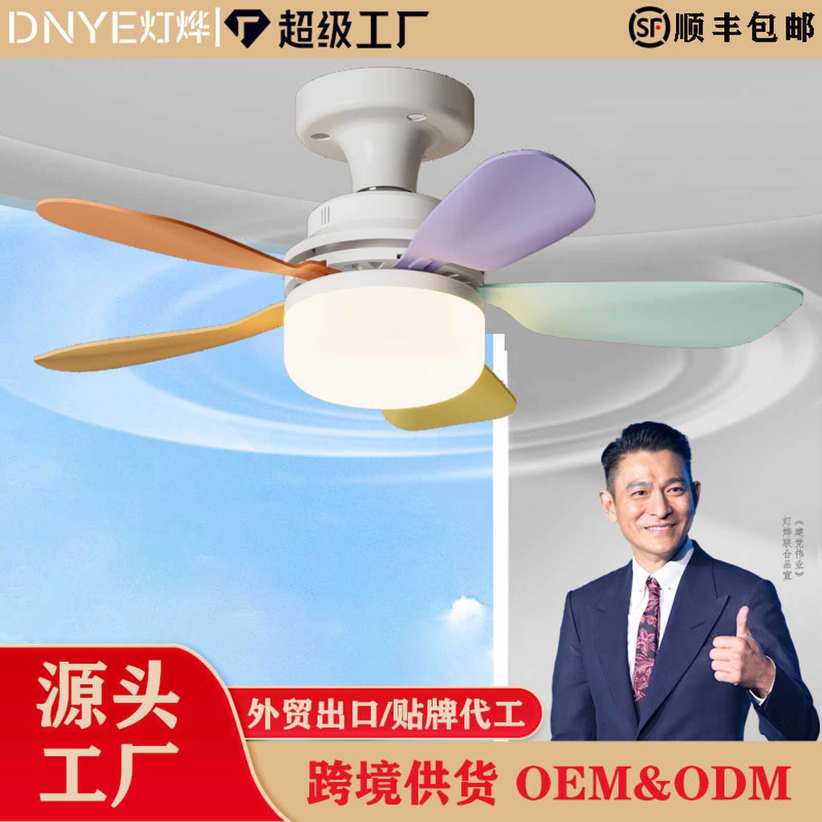 定制跨境E27螺口风扇灯LED球泡灯玄关吸顶灯过道简约球泡灯直叶扇