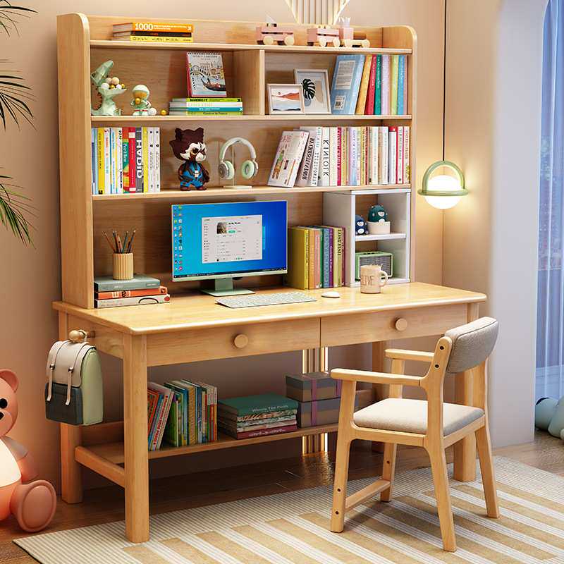 成人办公专用单人简易台式电脑桌椅子学生家用书桌书架一体写字桌