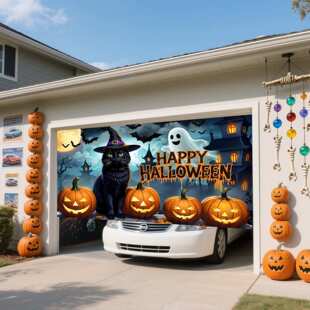 外贸亚马逊车库门横幅装饰背景布Halloween Garage Door Banner