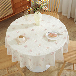 小圆桌布高级感PVC接待洽谈桌防水防油免洗圆形阳台茶几白色台布