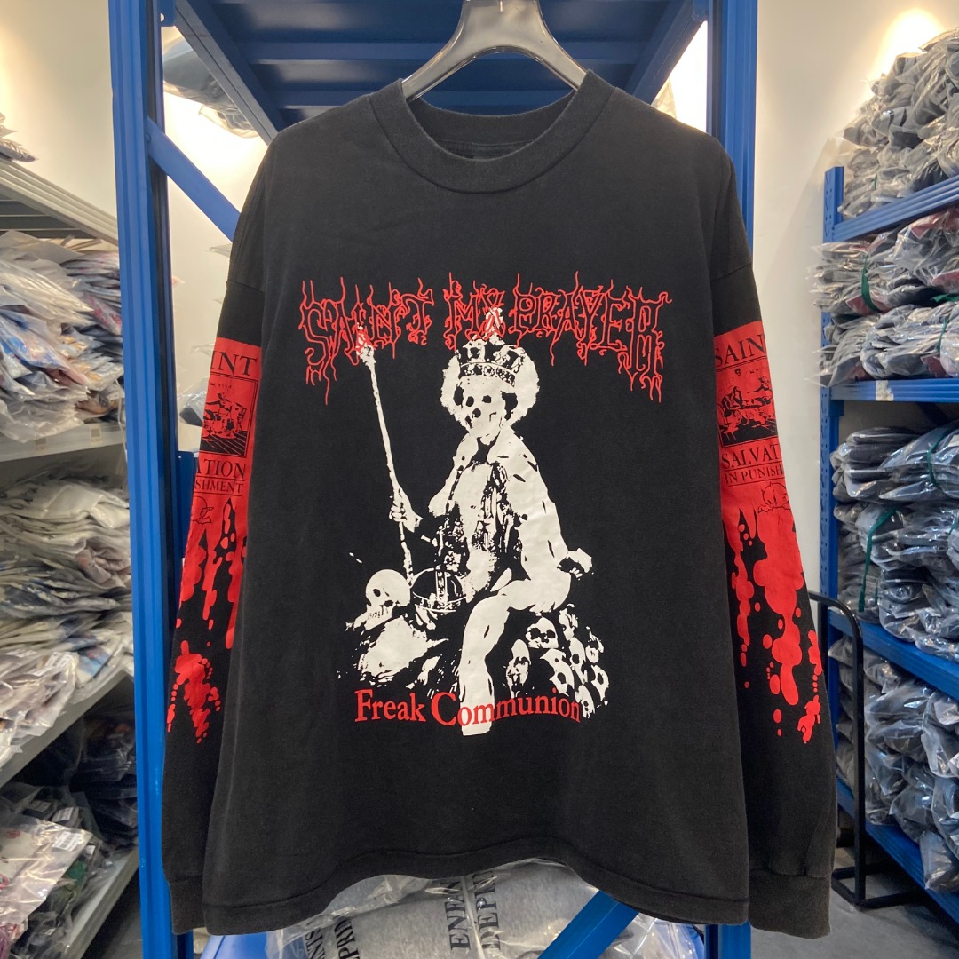 SAINT MICHAEL复古骷髅王座印花水洗做旧打底衫休闲宽松长袖T恤潮