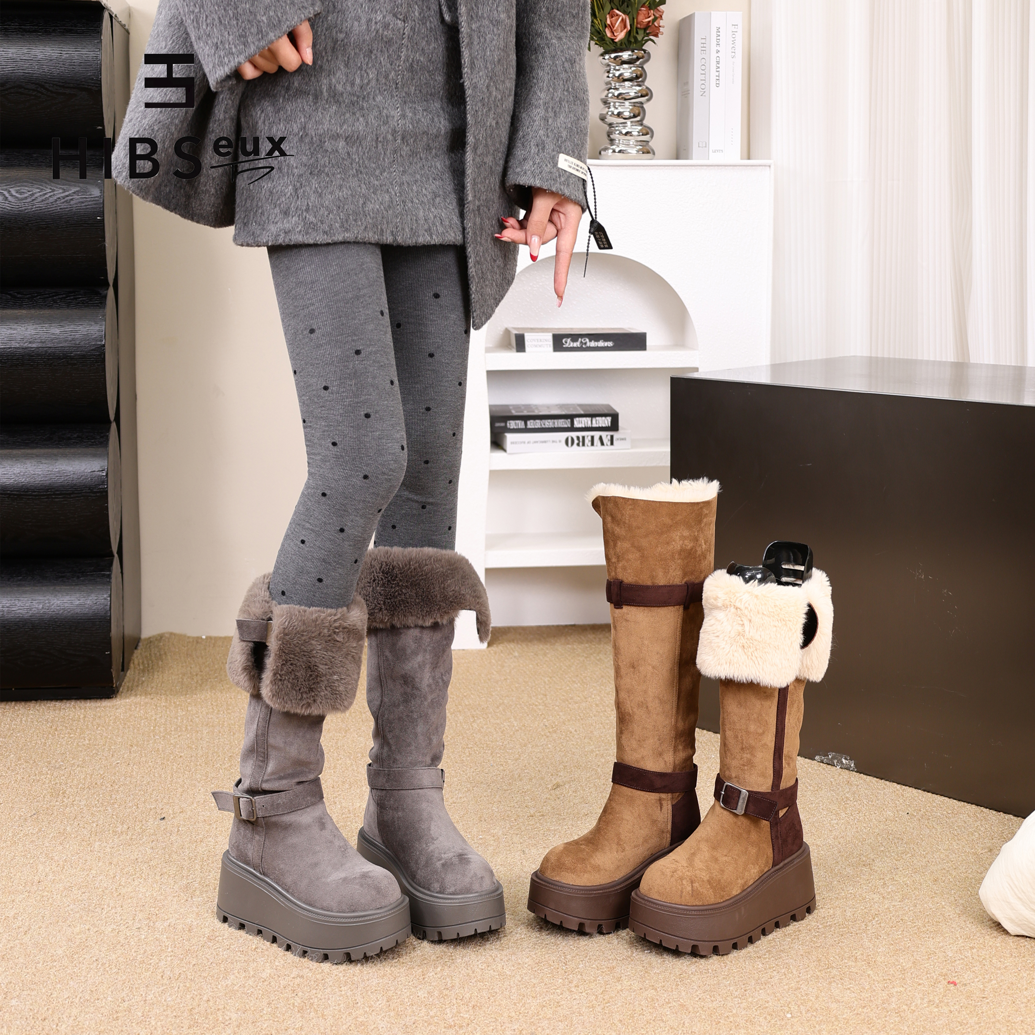 冬季两穿厚底增高加绒加厚长靴女